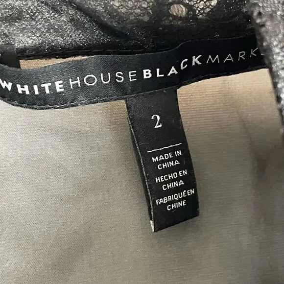 White House Black Market Vtg Style Blouse Women’s 4 Black Sheer Organza Lace